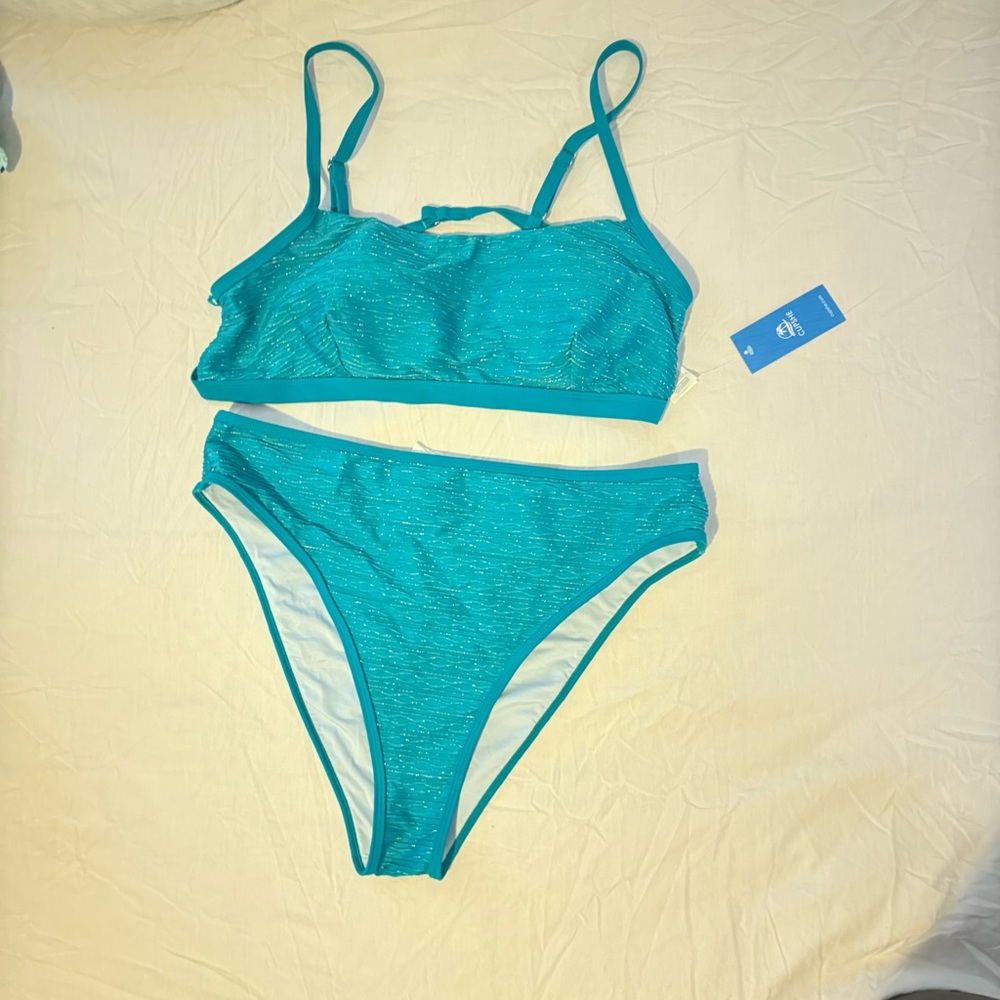 CupShe Teal Strappy Bikini Top & Cheeky Bottoms Set NWT size XL